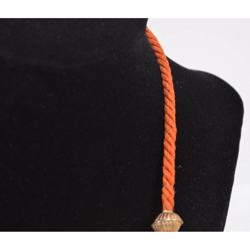 Gold Tone Cast Metal Wavy Bib Necklace W/ Cord‎ Heavy Chunky 15.5